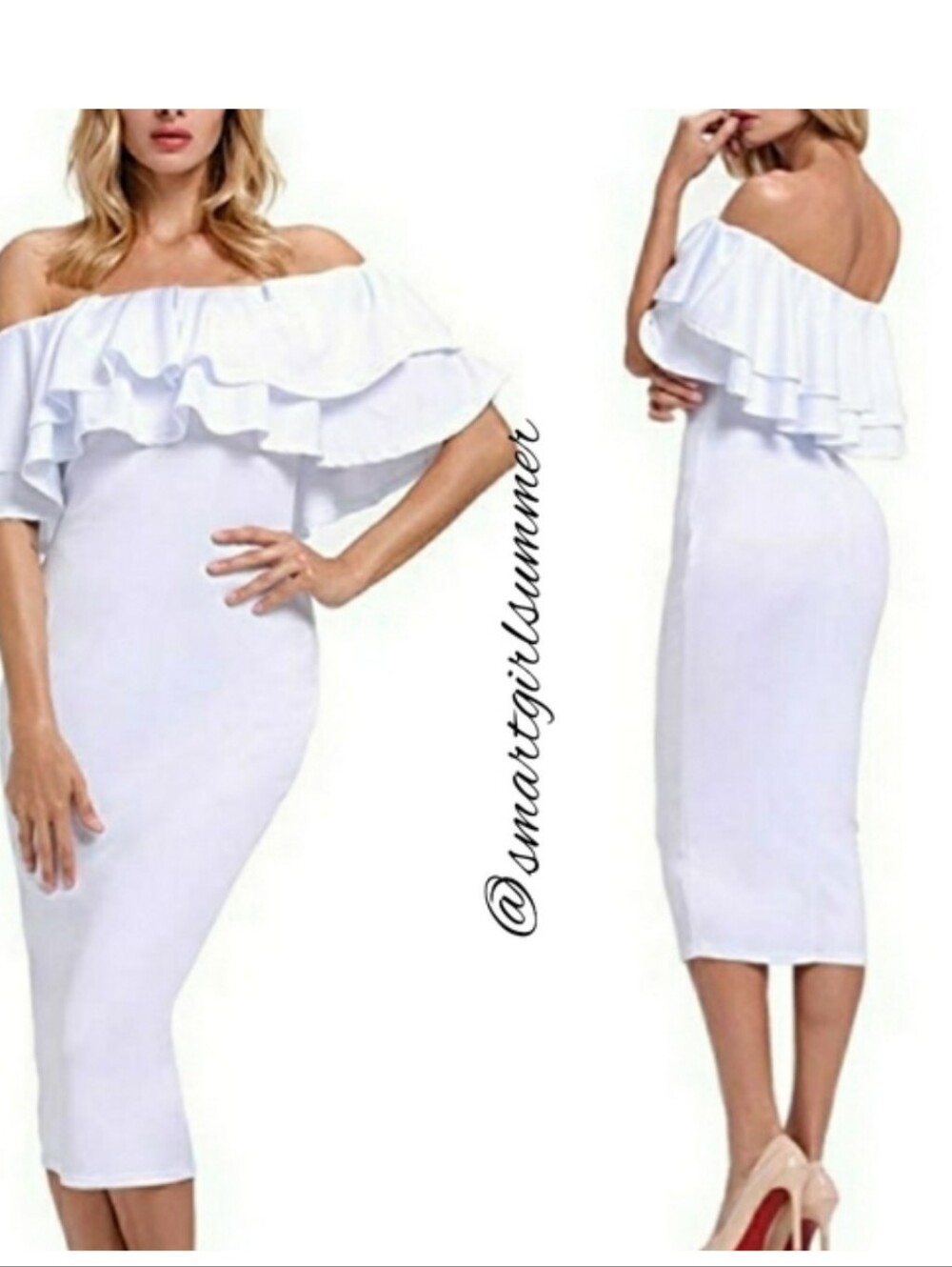 🆕⭐White Bardot double ruffle pencil dress